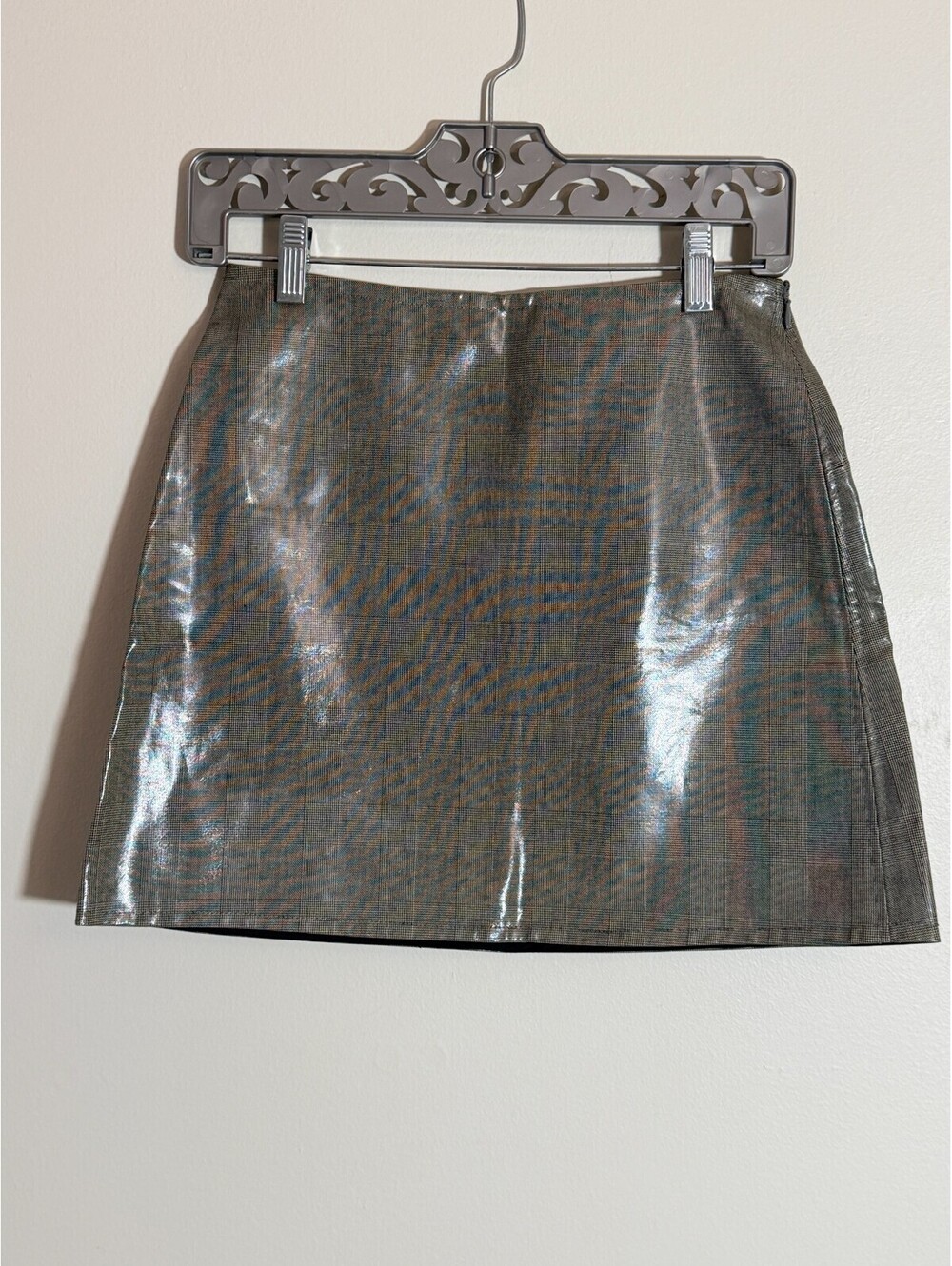 NWOT HELMUT LANG GRAY PLAID PATENT MINI SKIRT SIZE US 0 26